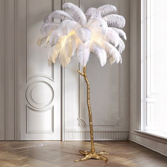 Stijlvolle Nordic Struisvogel Veren Vloerlamp voor een Luxe Interieur