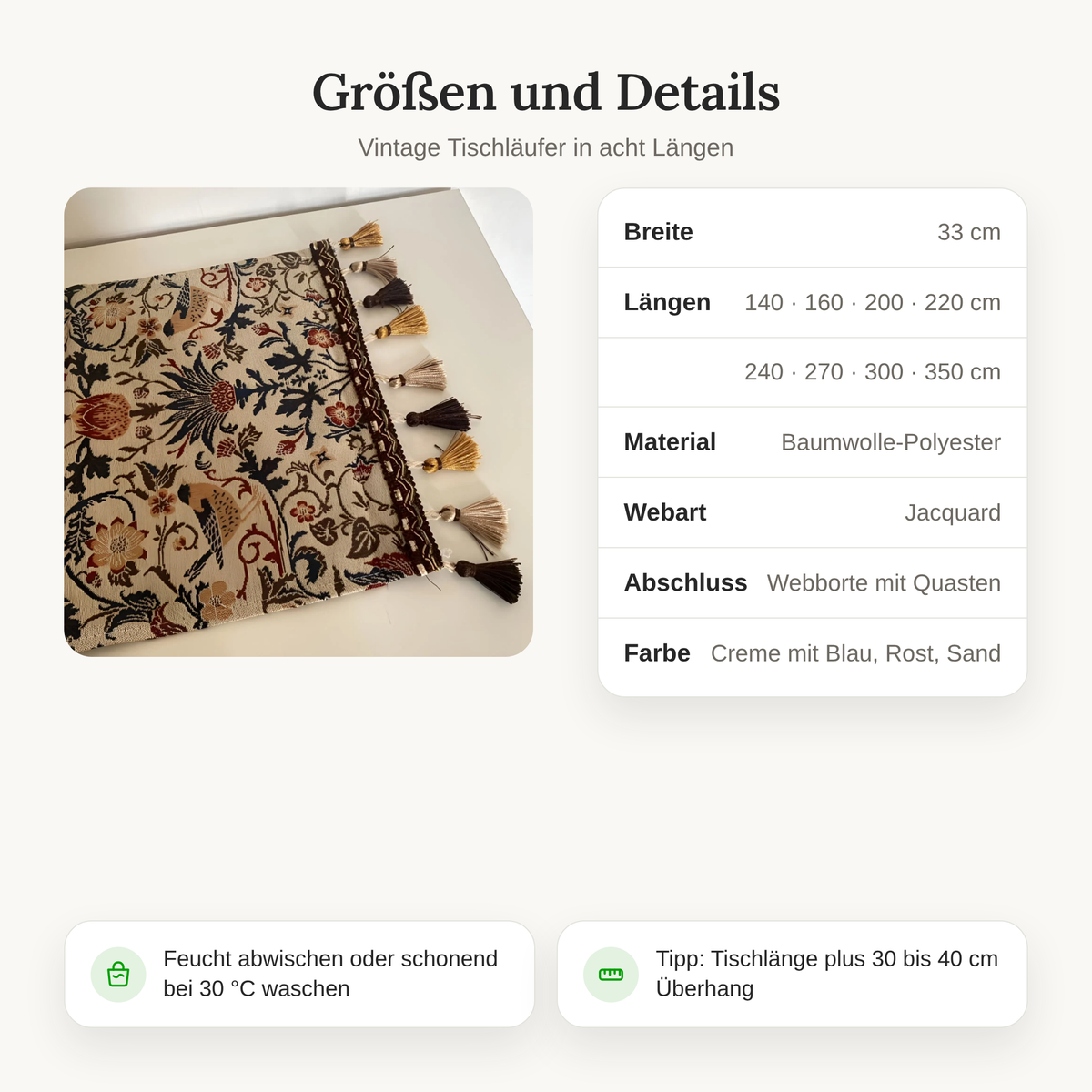 Lange tafelloper met bloemen en vogels voor een elegante tafeldekking