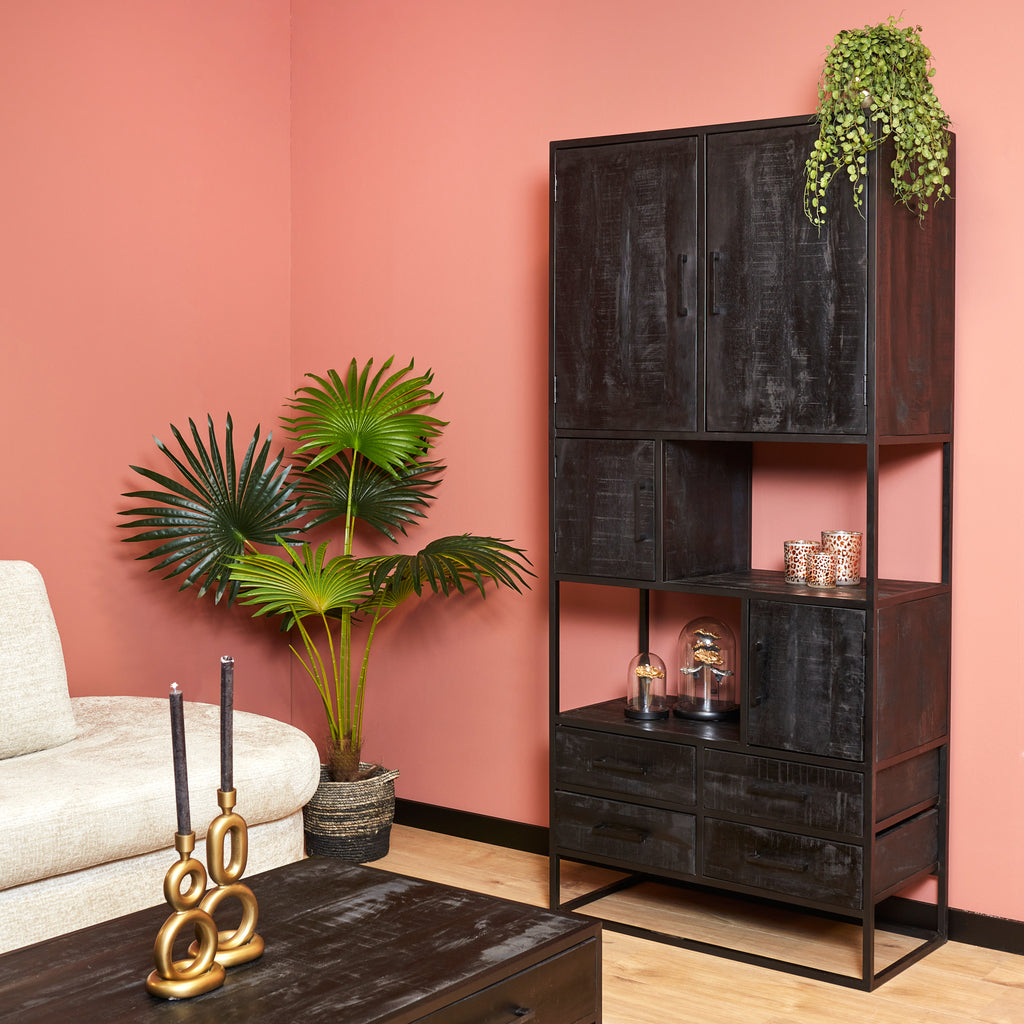 shelf unit denver black | mango wood and steel | 90 cm