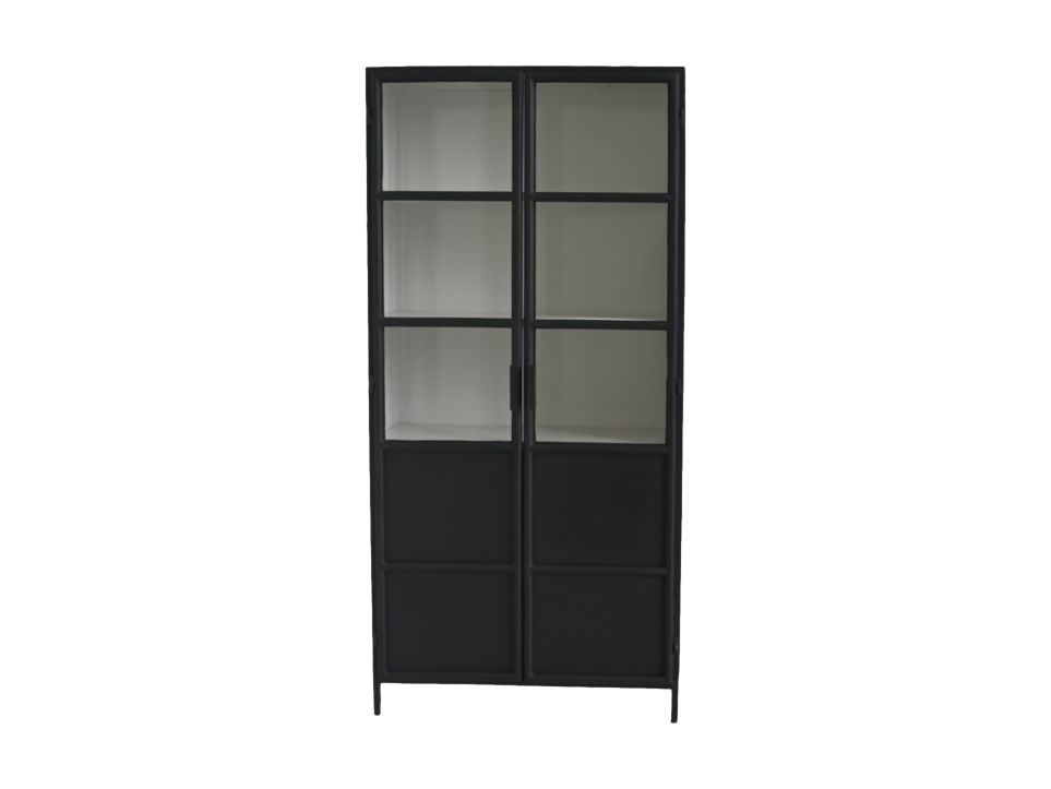 vitrinekast bronx - 90x40x190 - zwart/grijs -  metaal