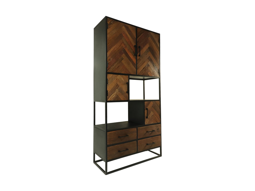 wandkast verona - 100x40x200 - bruin/zwart - oud hout/metaal