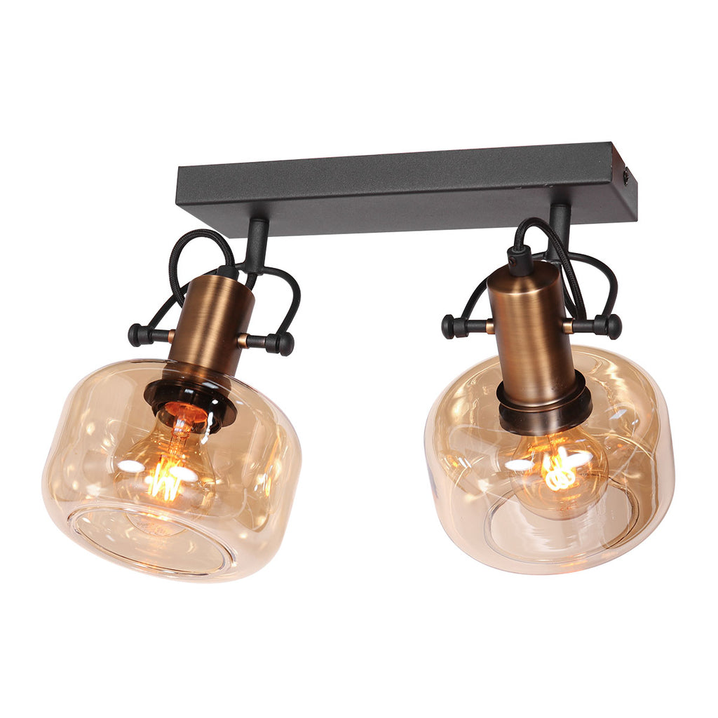 wandlamp glaslic 3865br brons met amber glas