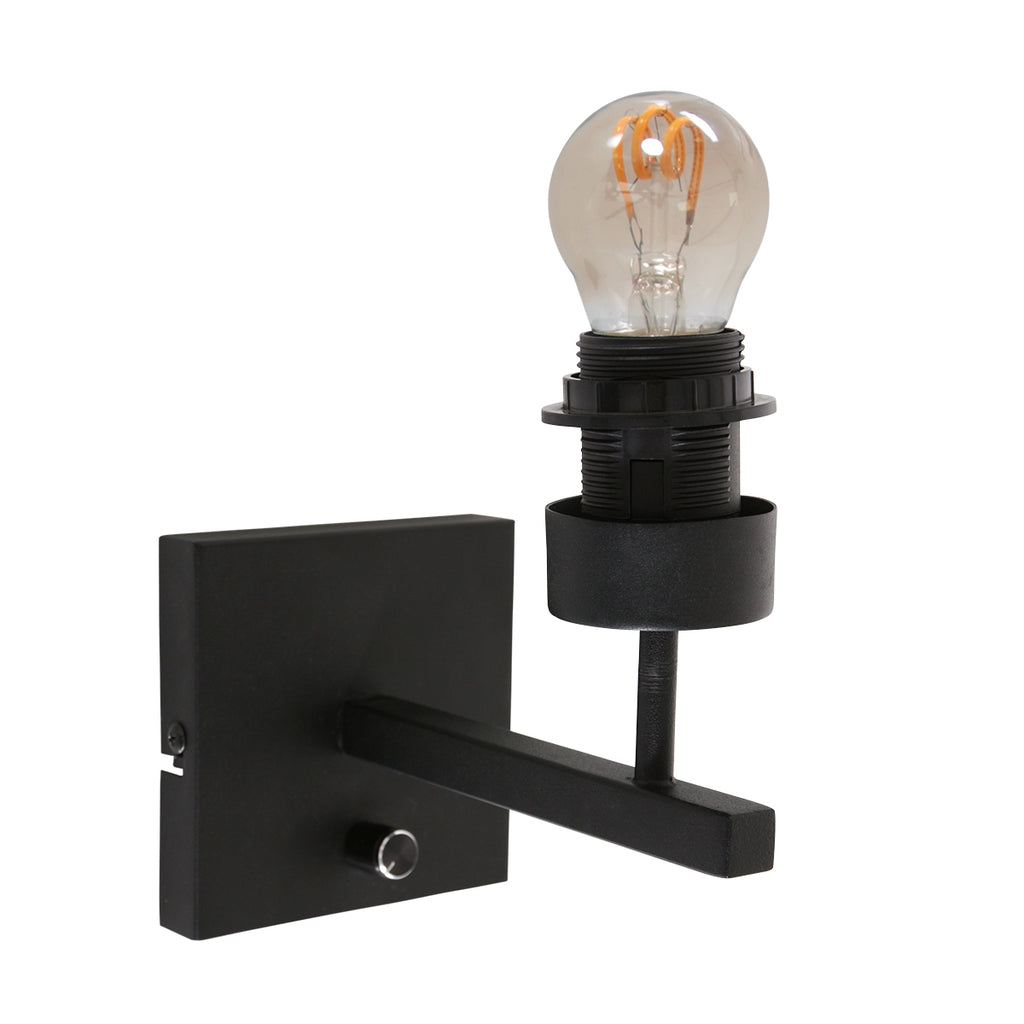 wandlamp stang 7200zw zwart + kap zwart linnen