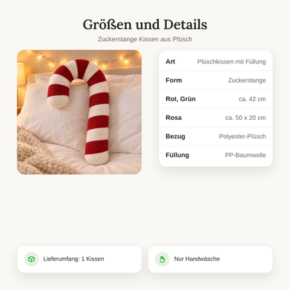 Kerstkussen in zuurstokvorm als feestelijke woondecoratie