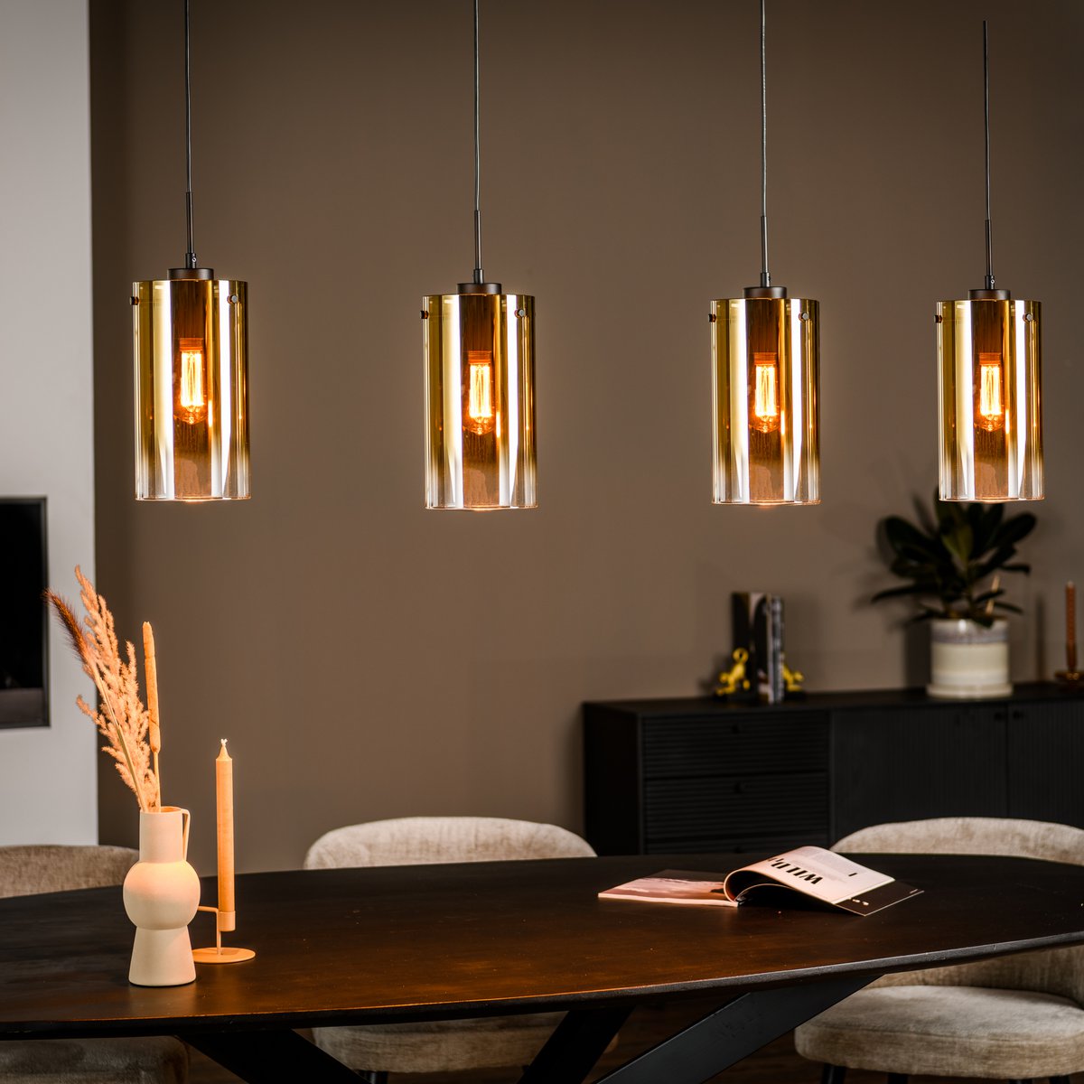 hanglamp, 4-lichts, h850 goud