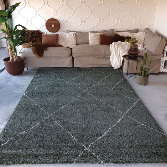 Berber Rug Lines Green/Cream 200x290cm