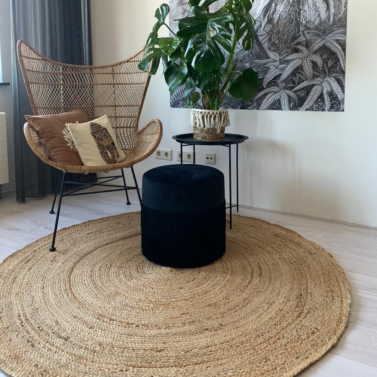 jute rug round 150cm natural