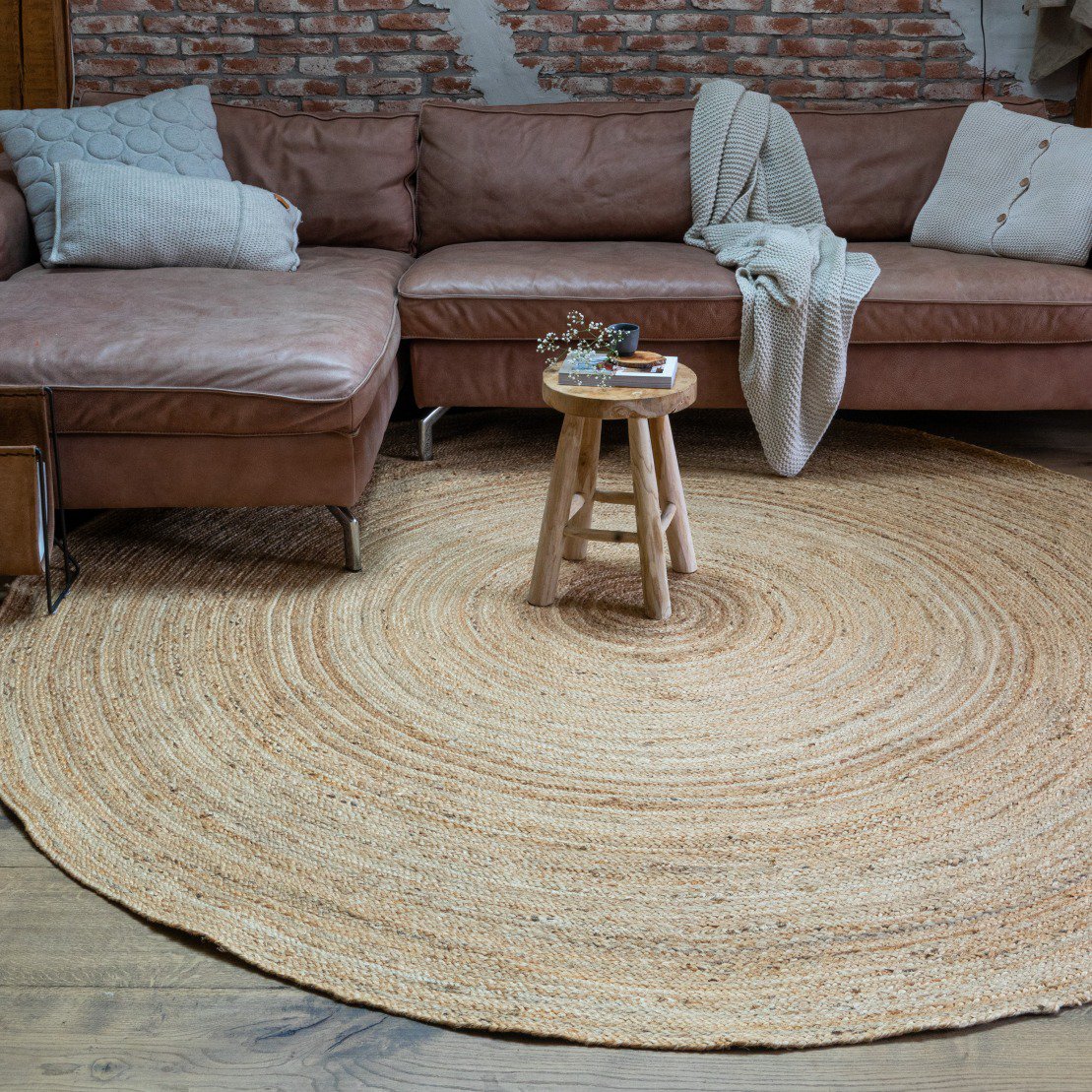 jute rug round 240cm natural