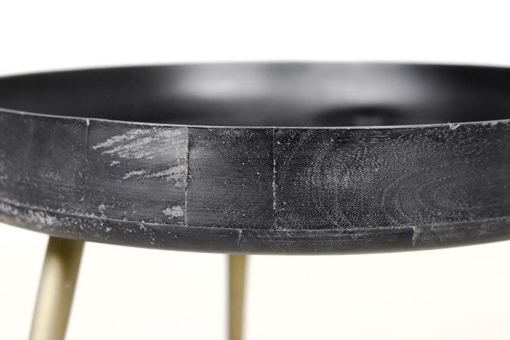 bijzettafel ventura - ø60 cm - mangohout/ijzer - black wash/antique gold