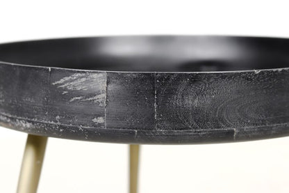 Bijzettafel Ventura - ø60 cm - mangohout/ijzer - black wash/antique gold