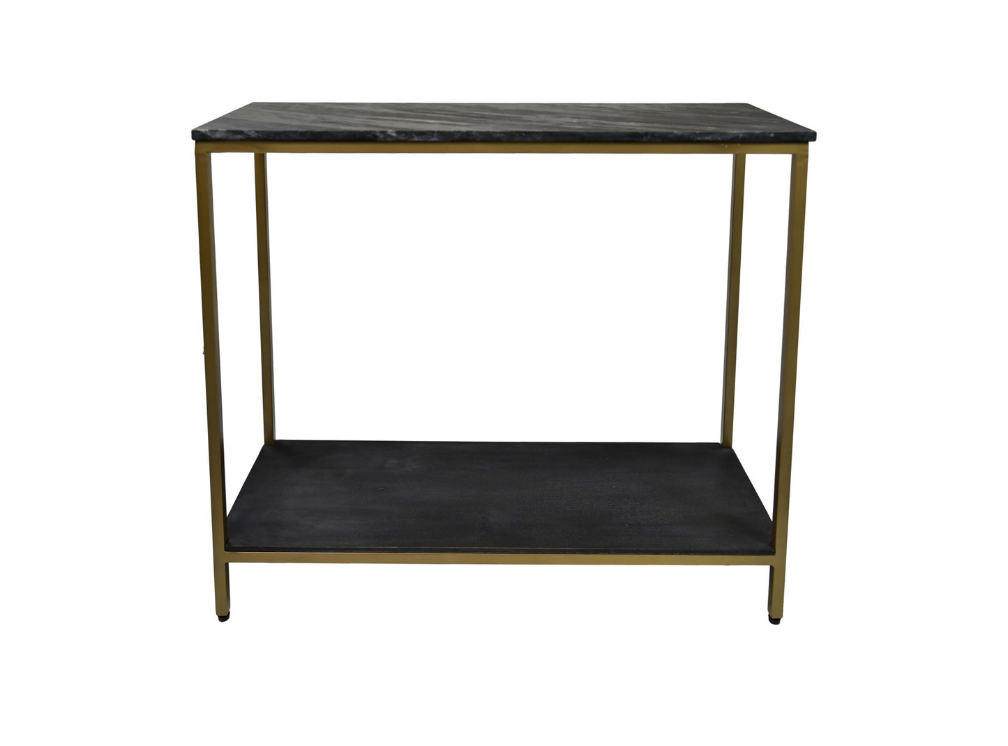 console tafel - 100x35x86 - zwart/goud - marmer/metaal/mangohout