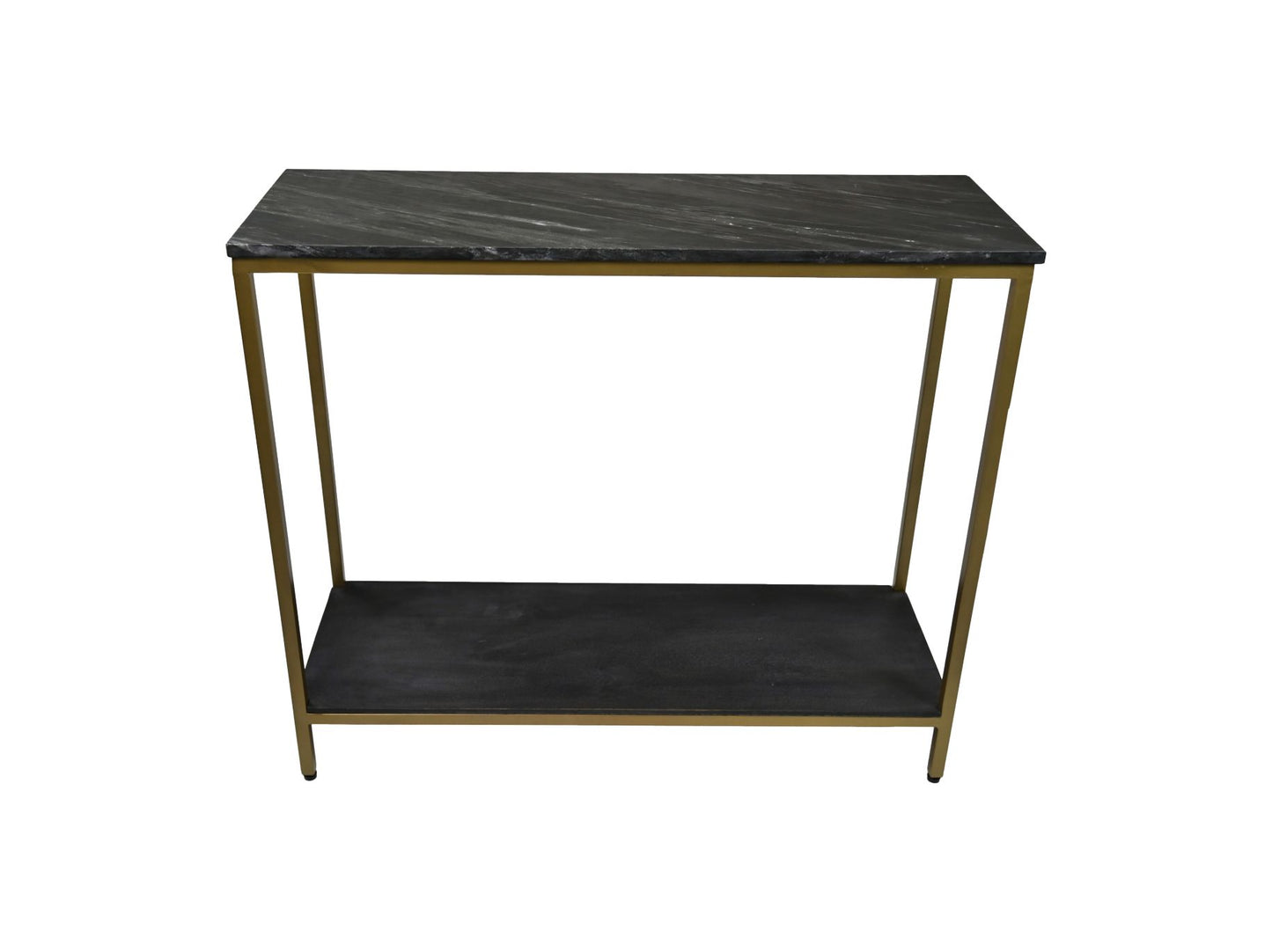 console tafel - 100x35x86 - zwart/goud - marmer/metaal/mangohout