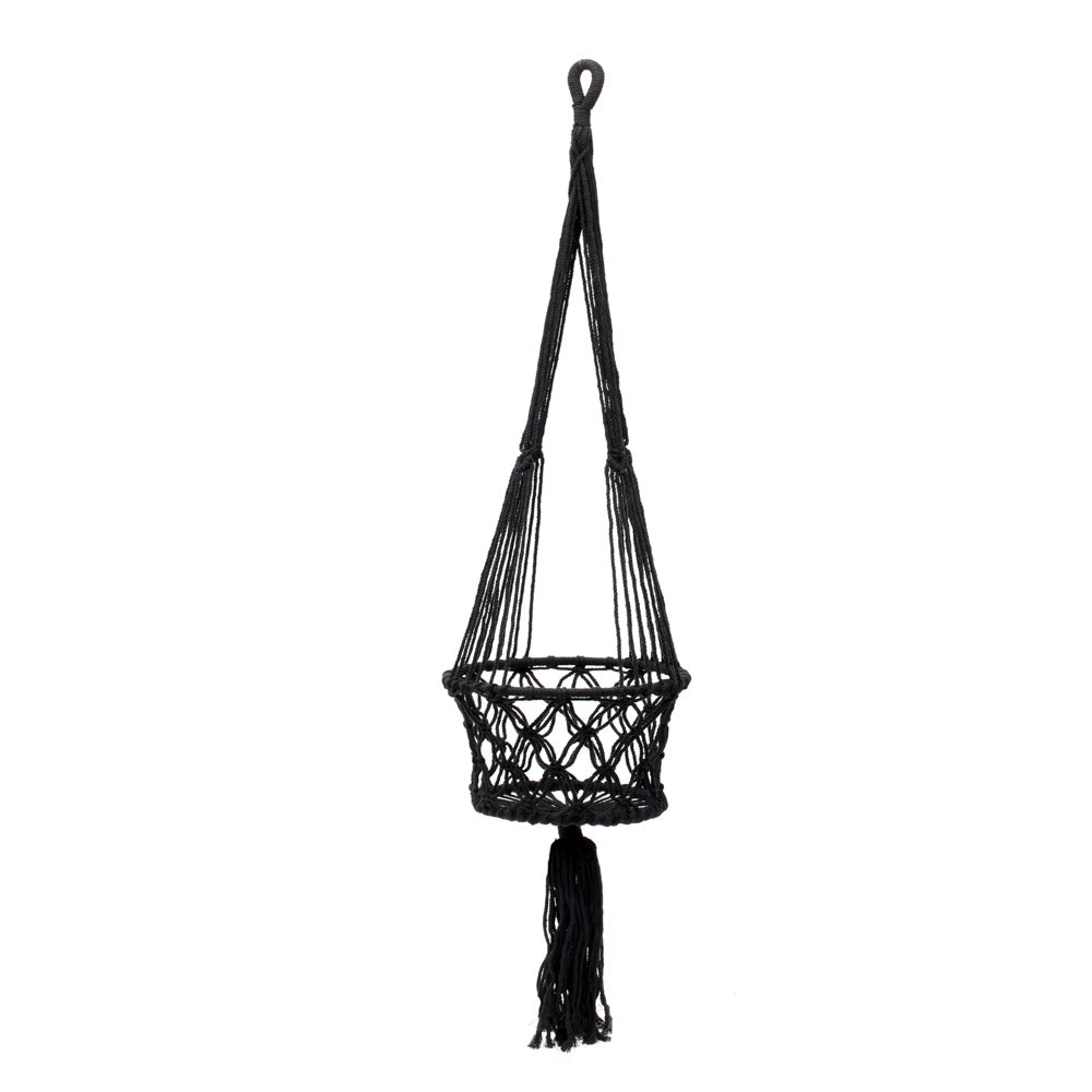 de macrame planthanger - zwart - l