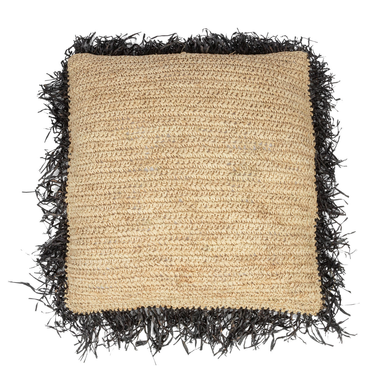 de raffia kussenhoes - vierkant - naturel zwart - 60x60