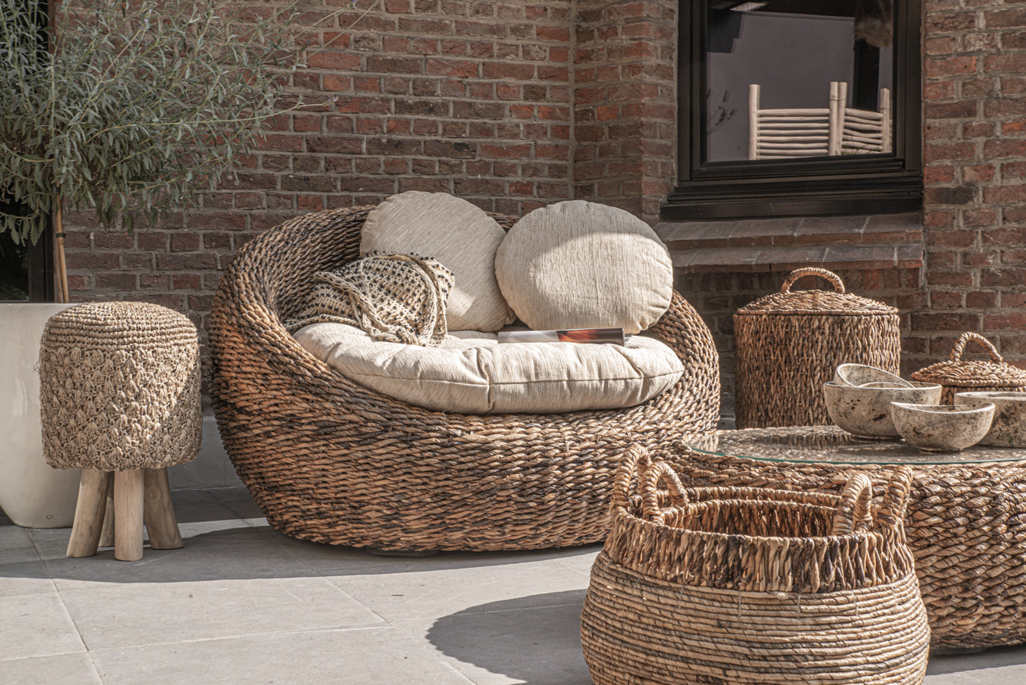 de raffia tressed stoel - naturel