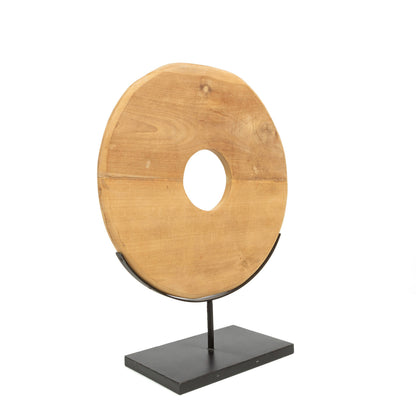 De Teak Disc op Stand - M