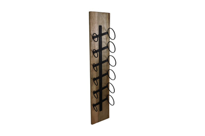 Hangend wijnrek 6 flessen - 20x13x100 - Naturel/zwart - Mangohout/metaal