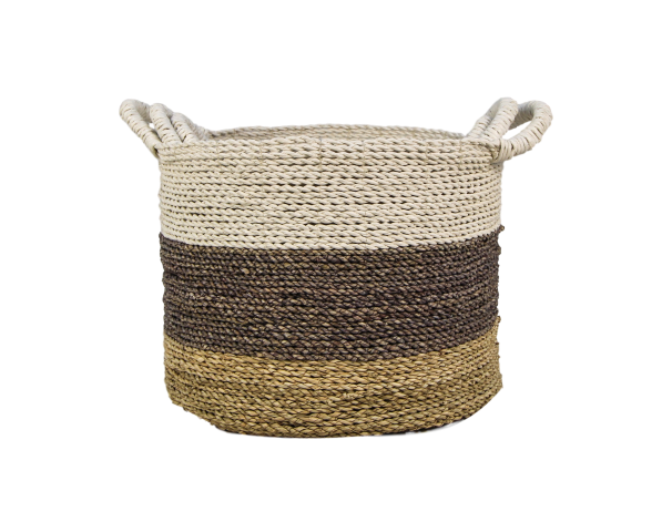 mandenset malibu - naturel/paars/wit - raffia/zeegras - set van 3