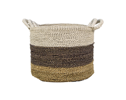 Mandenset Malibu - naturel/paars/wit - raffia/zeegras - set van 3