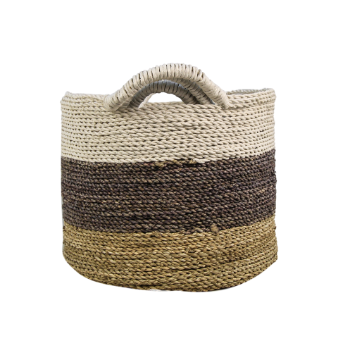 mandenset malibu - naturel/paars/wit - raffia/zeegras - set van 3