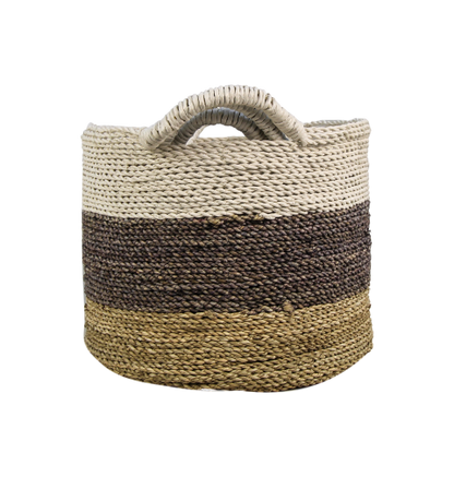 Mandenset Malibu - naturel/paars/wit - raffia/zeegras - set van 3