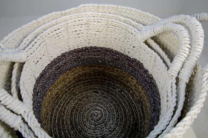 mandenset malibu - naturel/paars/wit - raffia/zeegras - set van 3