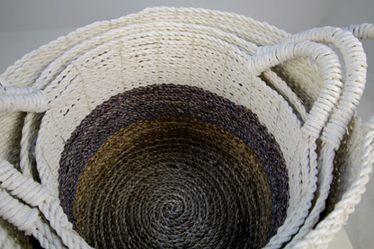 Mandenset Malibu - naturel/paars/wit - raffia/zeegras - set van 3