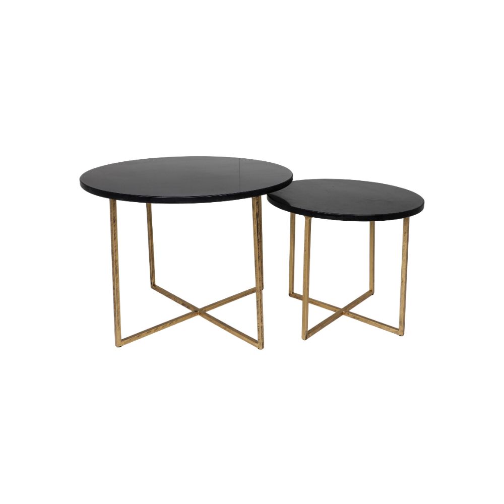 ronde salontafel - ø61x45/ø46x39 - zwart marmer - goud - set van 2