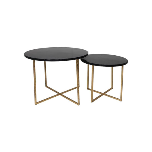 Ronde Salontafel - ø61x45/ø46x39 - zwart marmer - goud - set van 2