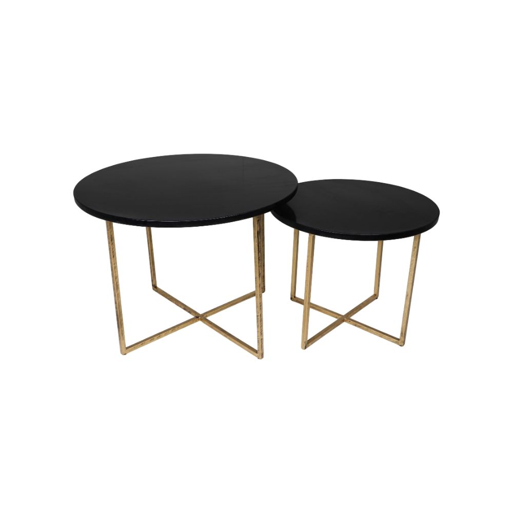 ronde salontafel - ø61x45/ø46x39 - zwart marmer - goud - set van 2