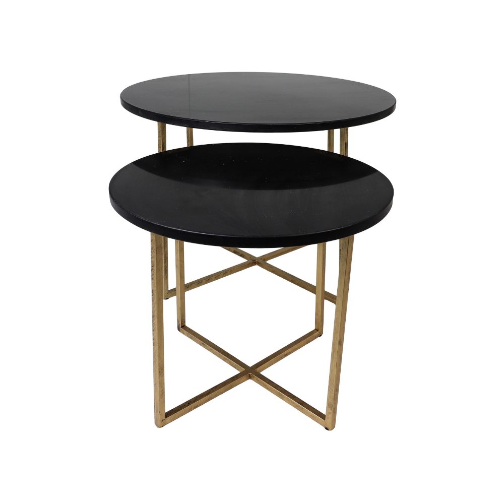 ronde salontafel - ø61x45/ø46x39 - zwart marmer - goud - set van 2