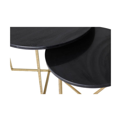 Ronde Salontafel - ø61x45/ø46x39 - zwart marmer - goud - set van 2