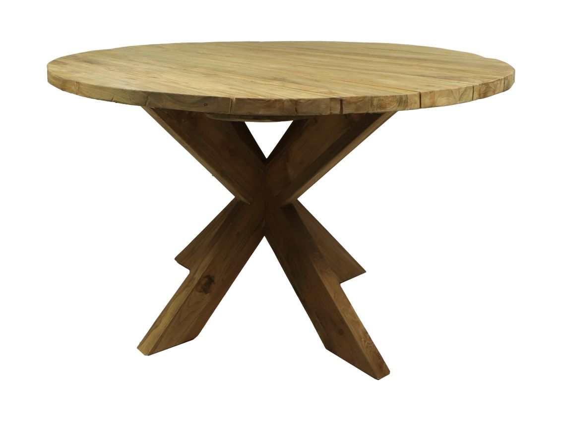 tuintafel rond met kruispoot - ø125x77 - naturel - oud teakhout