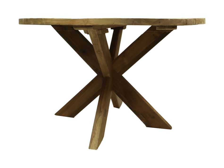 tuintafel rond met kruispoot - ø125x77 - naturel - oud teakhout