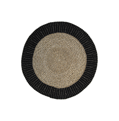 Vloerkleed Malibu - ø150 cm - raffia/zeegras - naturel/zwart