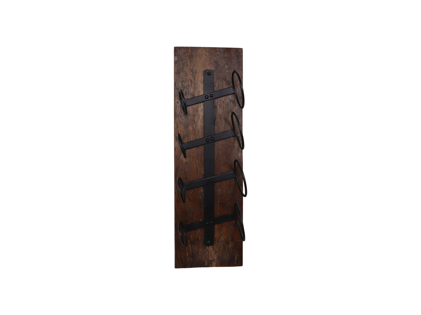 wijnrek 4 flessen - 20x14x65 - bruin/zwart - oud hout/metaal